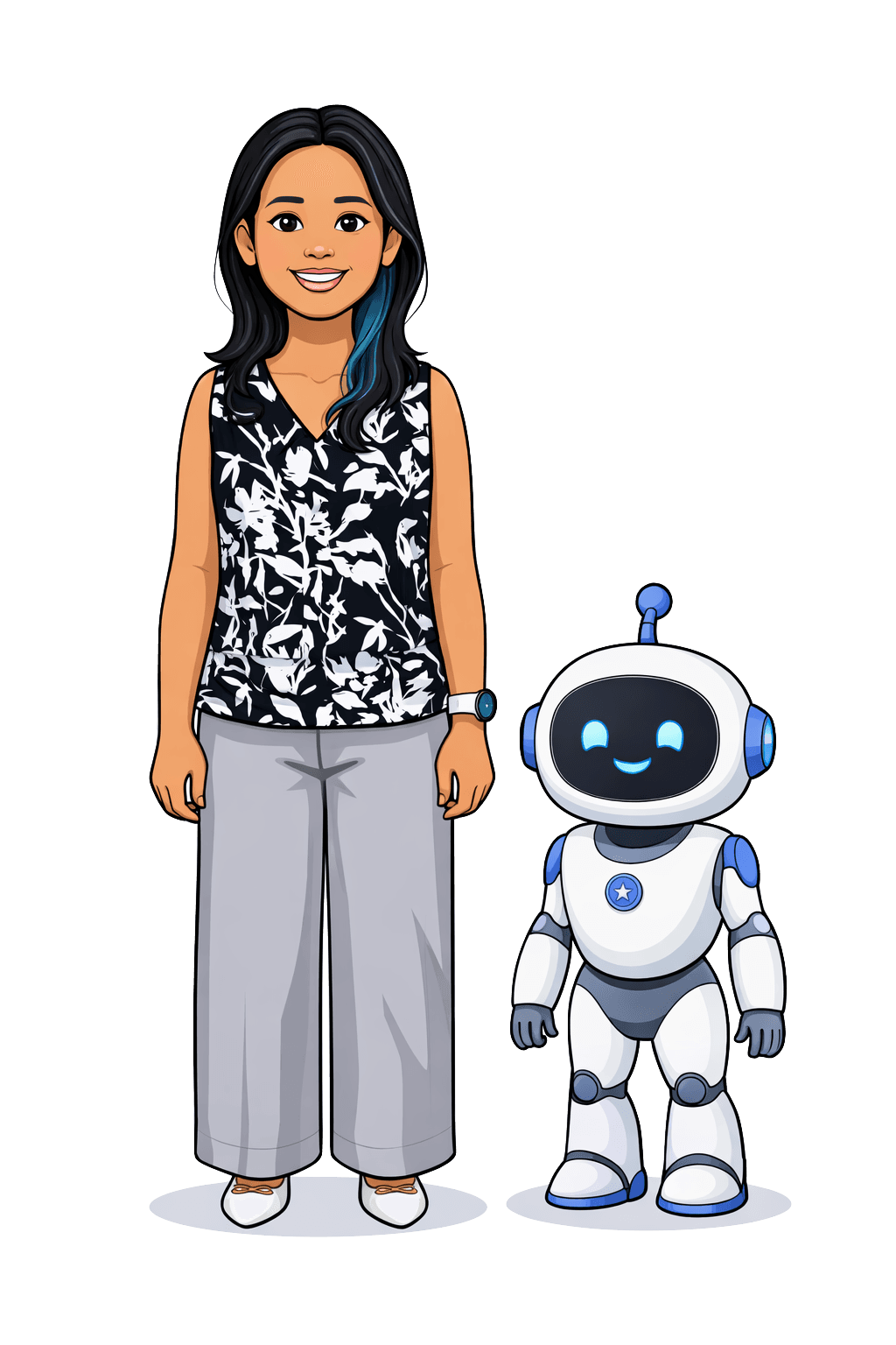 Woman and AI robot companions